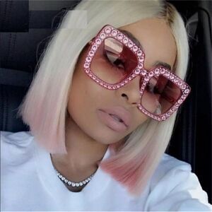 Pink Translucent Studded Fashion Sunglasses
